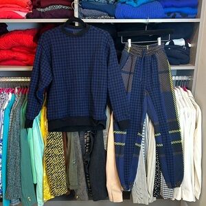 Adidas Ivy Park blue/black/brown/green houndstooth and plaid sweatsuit size XXS